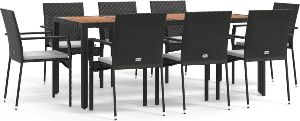 vidaXL Set mobilier de grădină cu perne, 9 piese, negru, poliratan