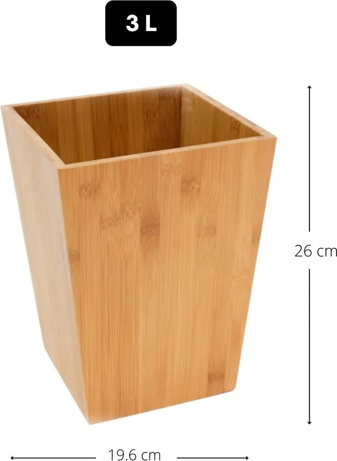 Coș de gunoi în culoare naturală din bambus 3 l – MSV