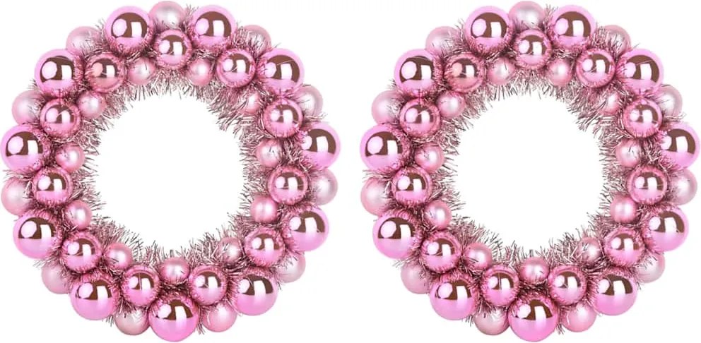 vidaXL Coronite cu bile de Craciun 2 pcs Roz 33 x 33 x 7 cm Polistiren