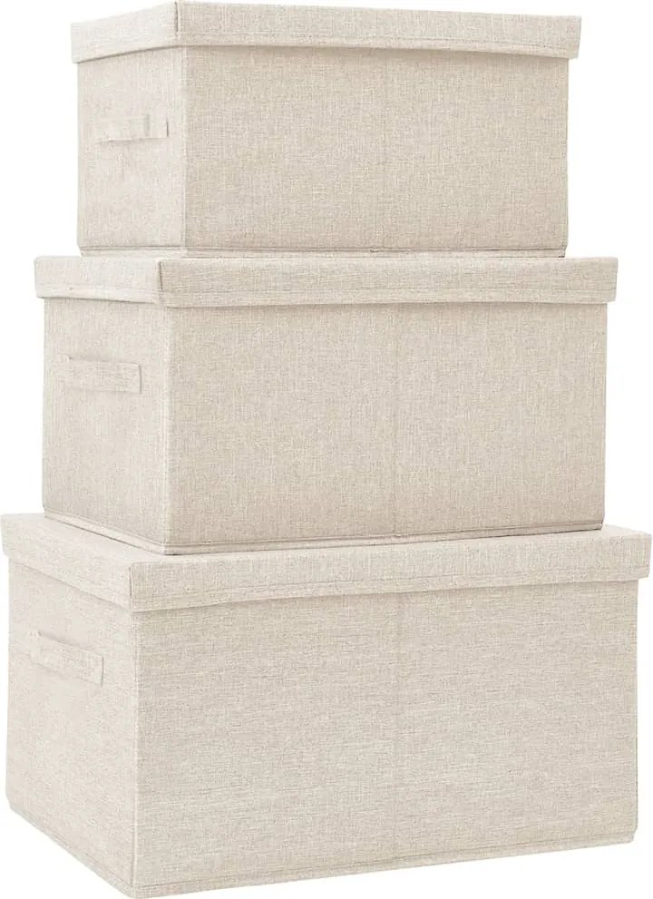 vidaXL Set cutii depozitare stivuibile, 3 buc., crem, țesătură