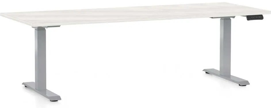 Masă înălțime reglabilă OfficeTech D, 200 x 80 cm, picioare gri, frasin alb