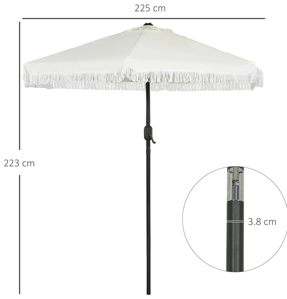 Outsunny Umbrelă de Terasă cu Înclinare, Umbrelă pentru Masă cu Volane Franjurate și Manivelă, Φ2.25x2.23 m, Alb-Crem | Aosom Romania