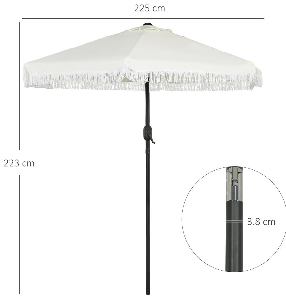 Outsunny Umbrelă de Terasă cu Înclinare, Ventil, Umbrelă pentru Masă de Exterior cu Volane Franjurate și Manivelă, Φ2.25x2.23 m, Alb-Crem