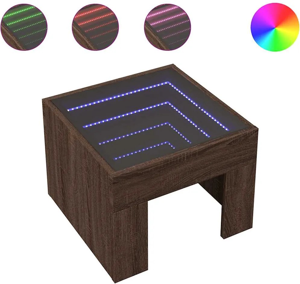 vidaXL Măsuță de cafea cu LED infinity, stejar maro, 40x40x30 cm