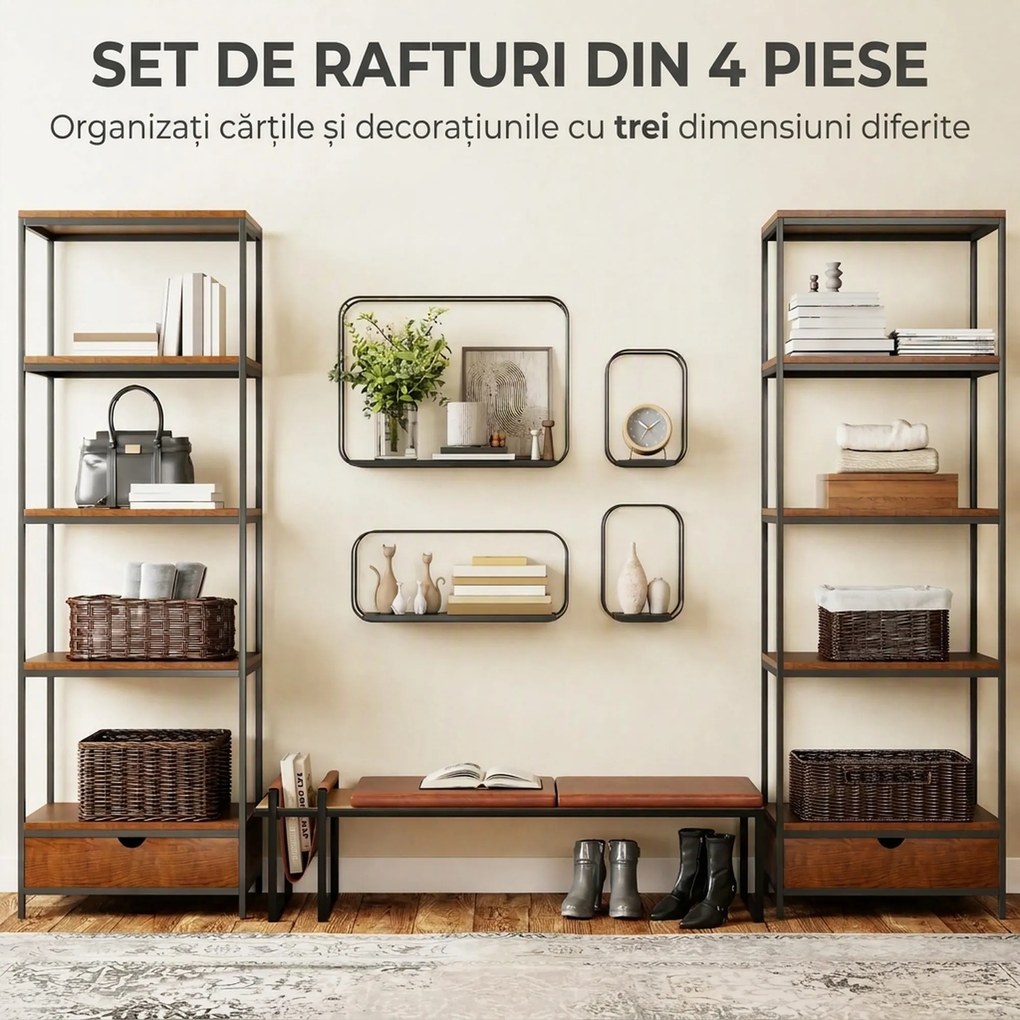 HOMCOM rafturi suspendate perete, rafturi decorative moderne | Aosom Romania