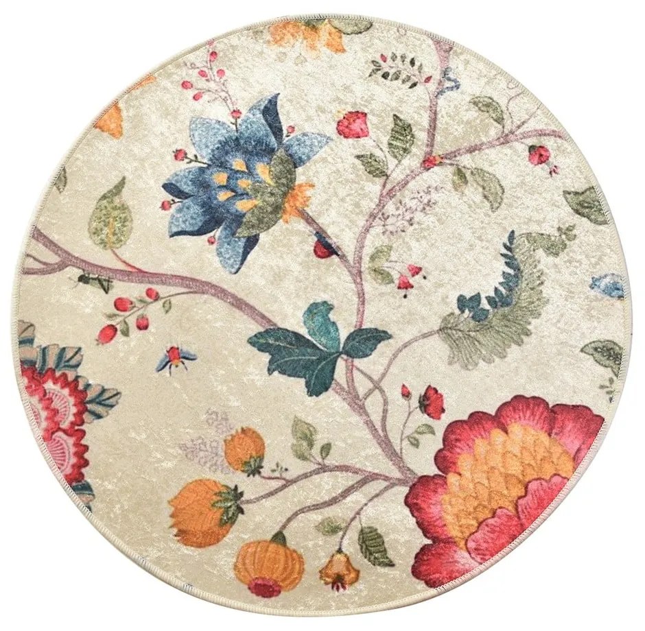 Covoraș de baie bej din catifea ø 100 cm Vintage Flower – Foutastic