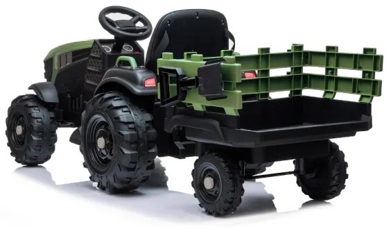 Tractor electric cu remorcă, pentru copii 2x30W/7000 mAh negru/verde + telecomandă