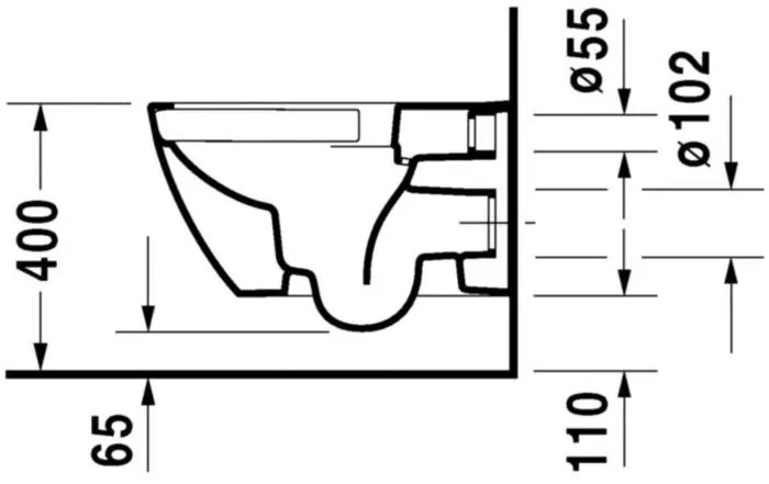 Vas WC suspendat Duravit Happy D.2 Rimless 37x54 cm evacuare orizontala