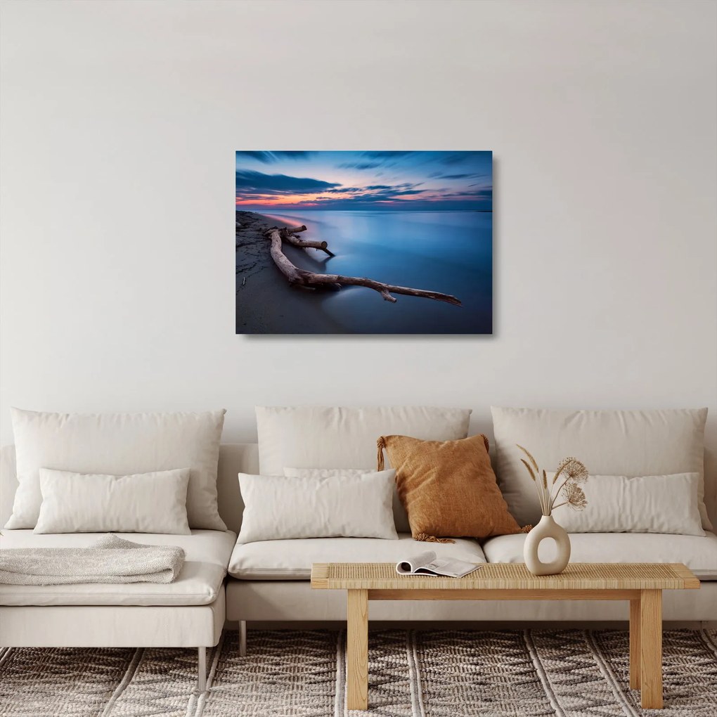Tablou pe sticlă cu plaja în apus de soare (70x50 cm)