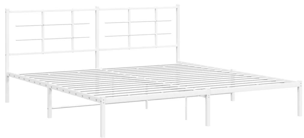 355617 vidaXL Cadru de pat metalic cu tăblie, alb, 200x200 cm