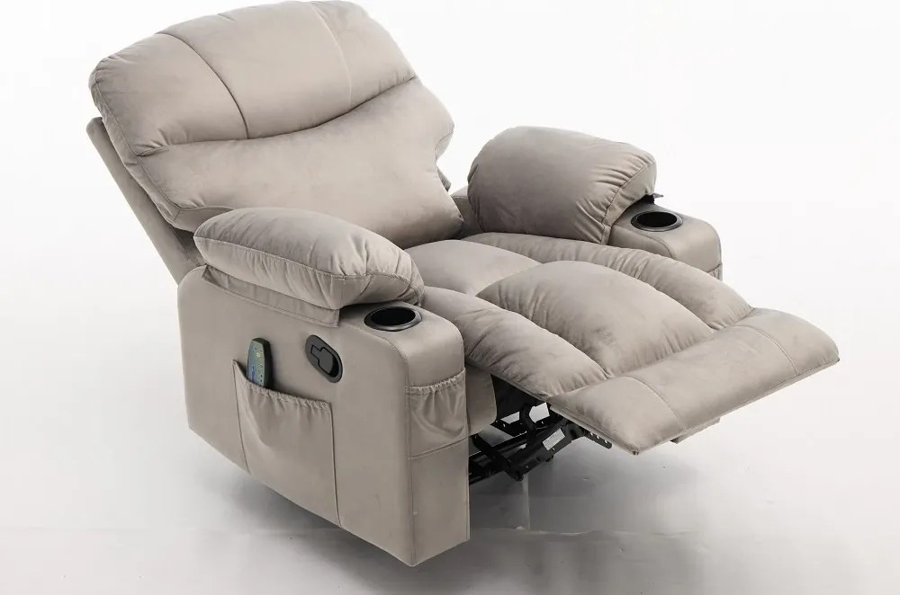 Fotoliu Masaj, Incalzire, rabatabil, sezut cu arcuri metalice, suport picioare extensibil, Catifea, Gri