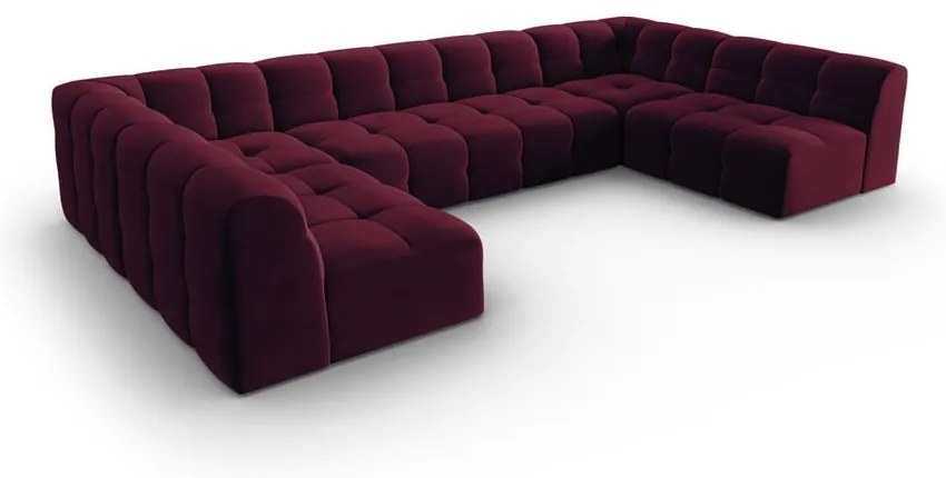 Colțar burgundy cu tapițerie din catifea (în formă de "U") Kendal – Micadoni Home