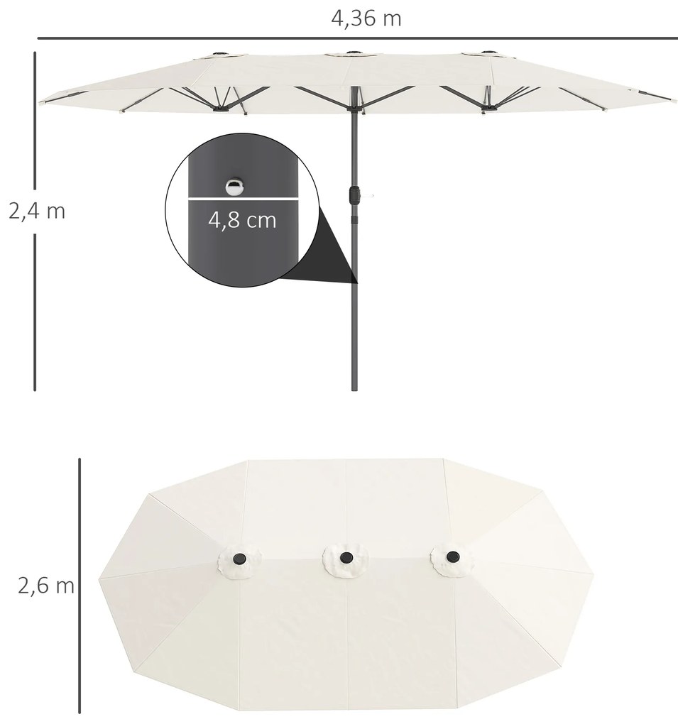 Outsunny Umbrelă dublă 436 x 260 cm, Protecție UV, Umbrelă de oțel cu manivelă, Ovală Bej | Aosom Romania