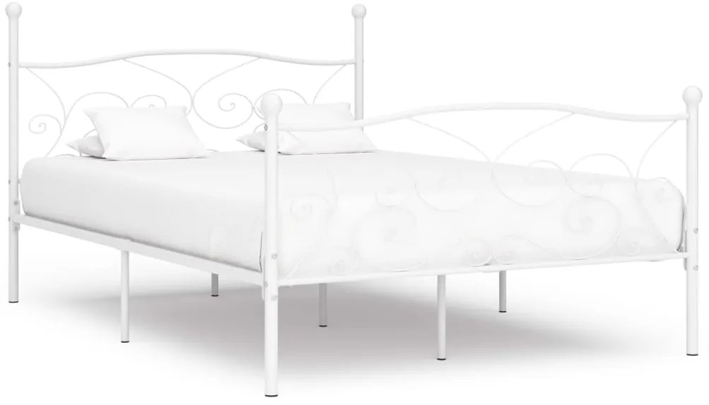 vidaXL Cadru de pat cu bază din șipci, alb, 120 x 200 cm, metal