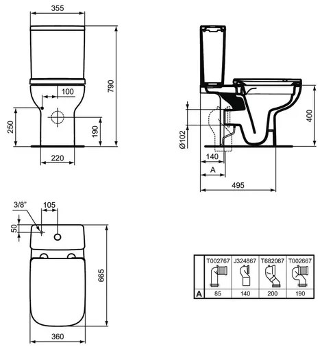 Rezervor pe vas WC Ideal Standard I.life B cu alimentare inferioara alb lucios