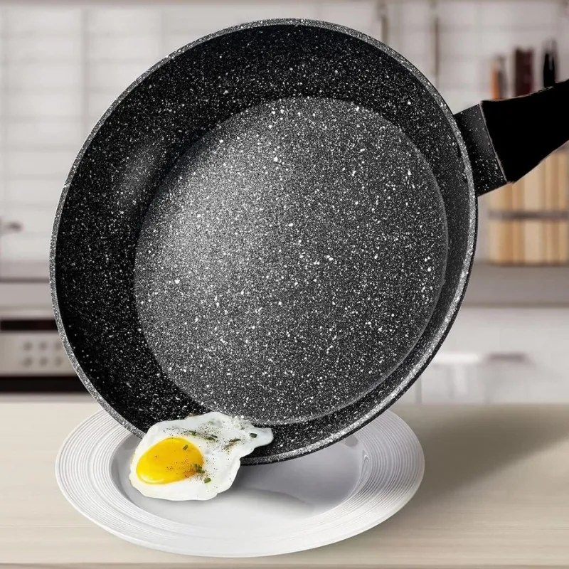 Set oale si tigai Royalty Line FD10, 10 piese, Aluminiu turnat, Acoperire din marmura Greblon, Inductie, Negru