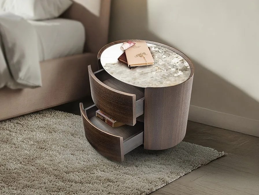 Noptiera ovala cu 2 sertare Enoc stejar inchis