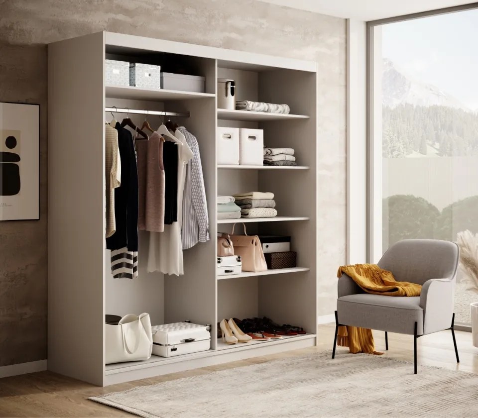 Dulap cu usi glisante 180x205 cm, Delia, ADRK Furniture (Culoare: Artisan / Negru)