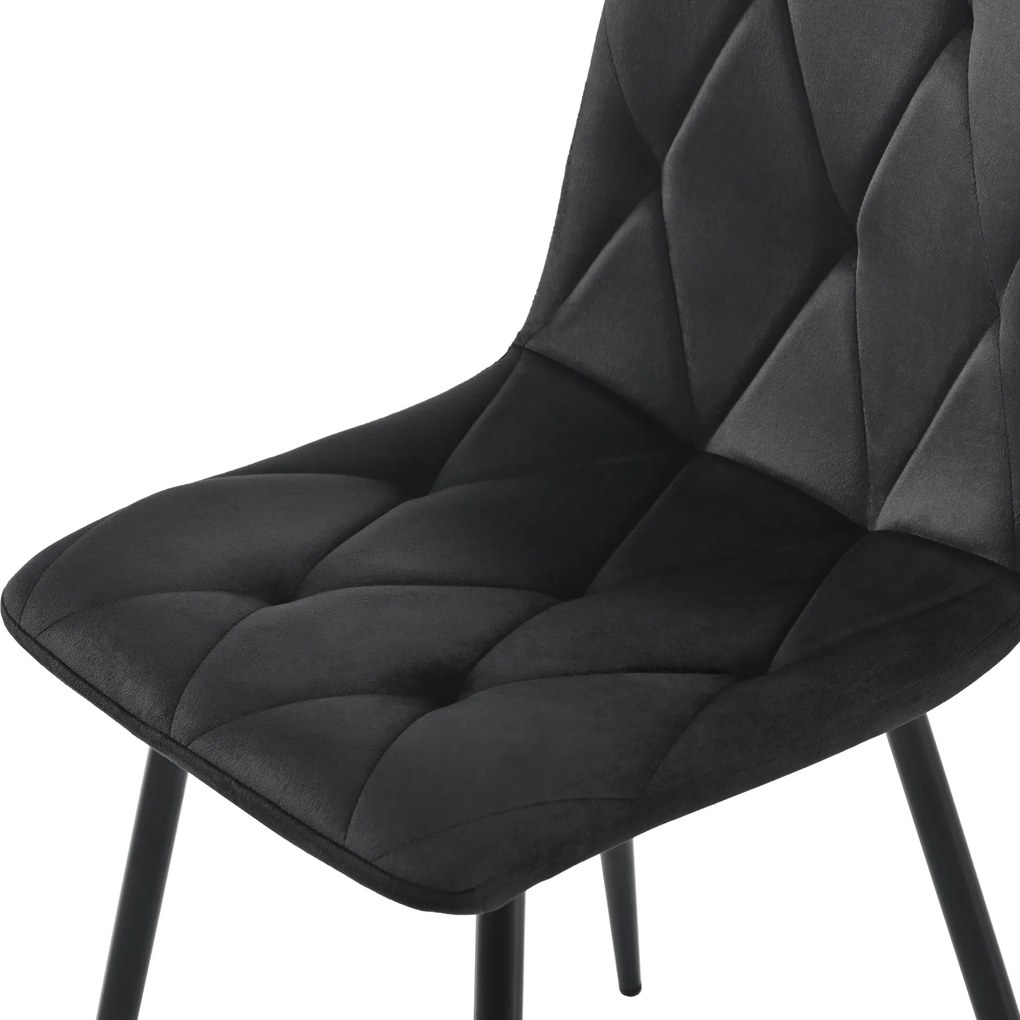 Set de 4 scaune tapițate în catifea twill pentru sala de mese cu spătar, structură din metal, 45x40x86 cm, Negru