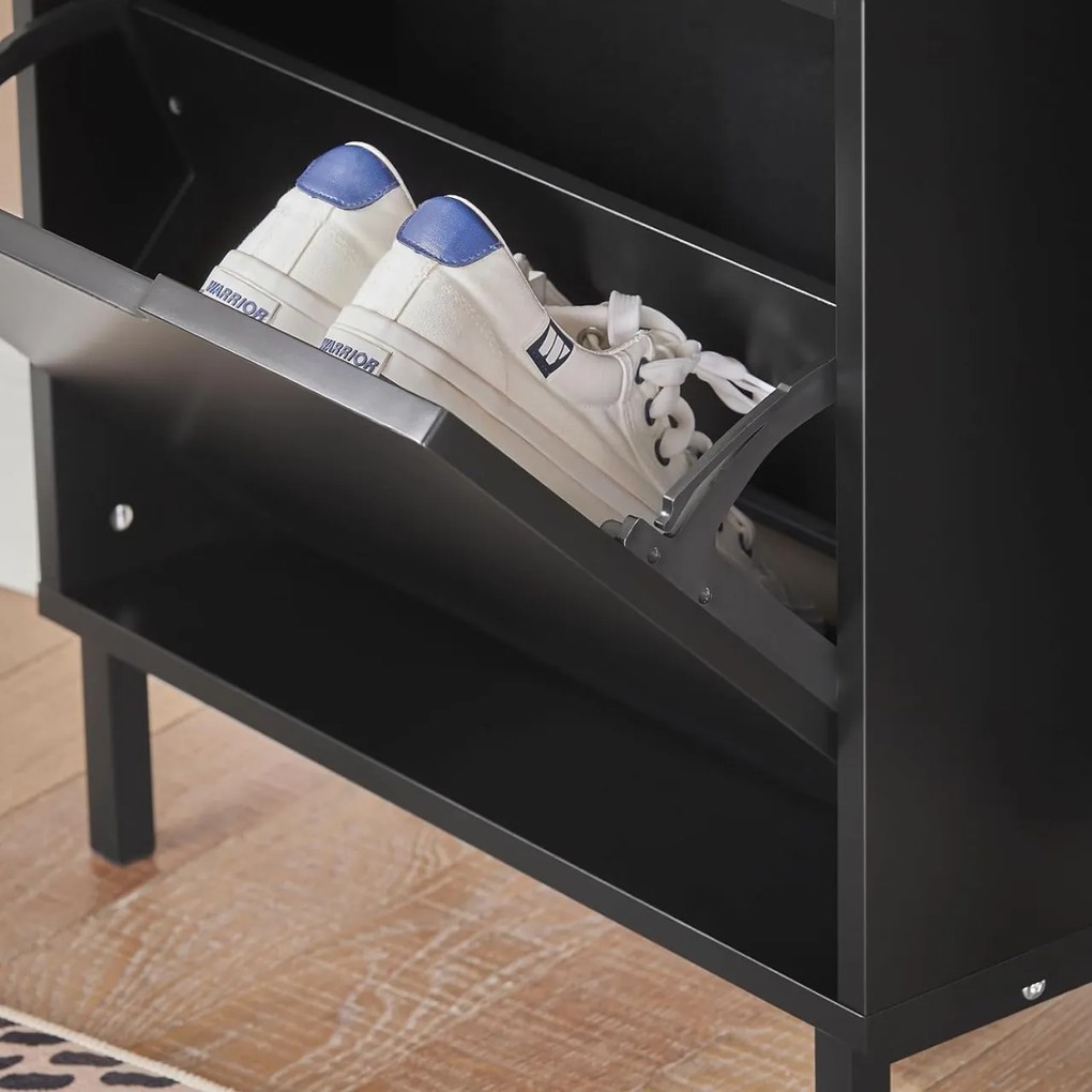 PANN1 - Pantofar 50 cm foarte ingust, 2 compartimente, pantofare, depozitare pantofi, mobilier hol - Negru