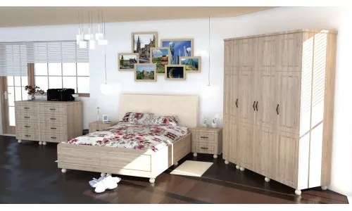 Dormitor Dynasty MDF Sonoma cu pat pentru saltea 160x200 cm