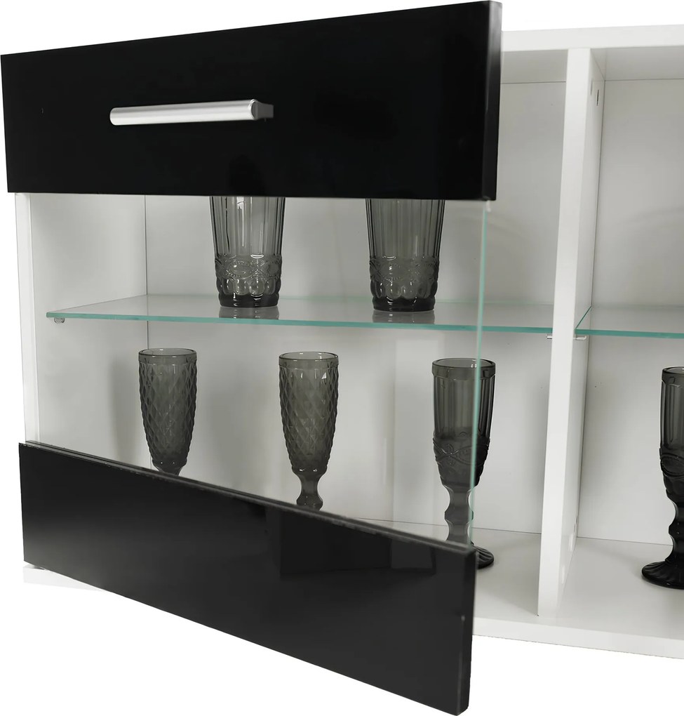 Mobilier living, alb/extra strălucire neagră HG, LEO