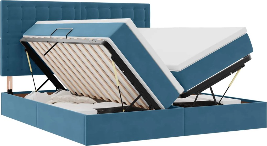 vidaXL Pat cu storage cu saltea Albastru închis 180 x 200 cm Catifea