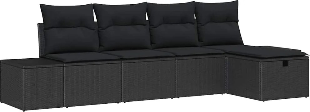 vidaXL Set de canapele pentru grădină cu pernă 5 pcs Negru poliratan