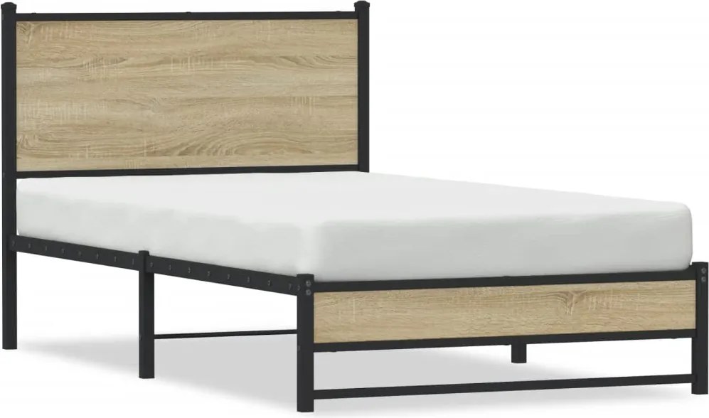 vidaXL Cadru pat metalic fără saltea, stejar sonoma, 107x203 cm