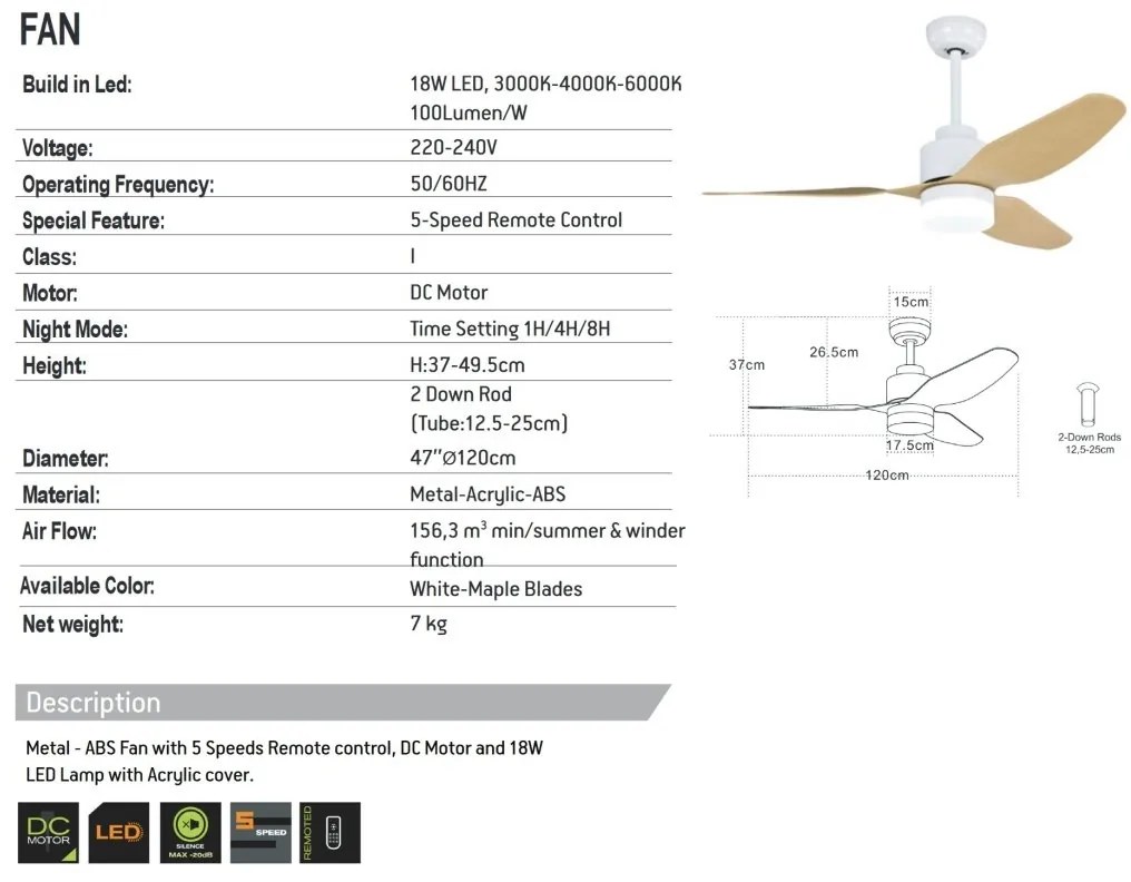 Lustra LED cu Ventilator si telecomanda Costas alb/artar