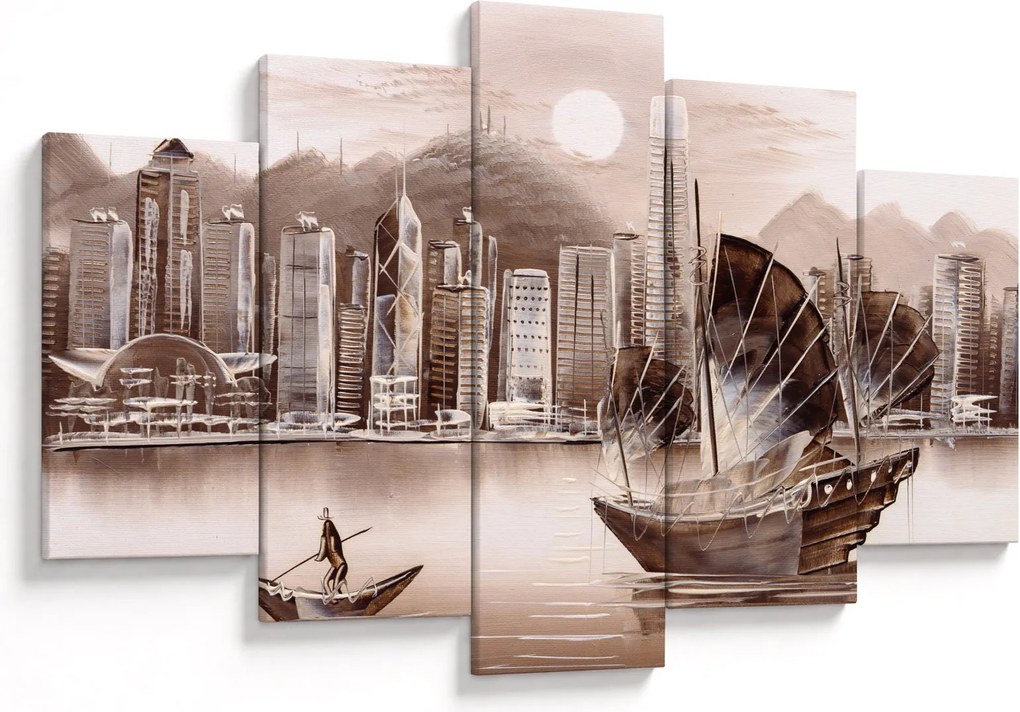Tablou - Victoria Harbour, Hong Kong, efect sepia (150x105 cm)