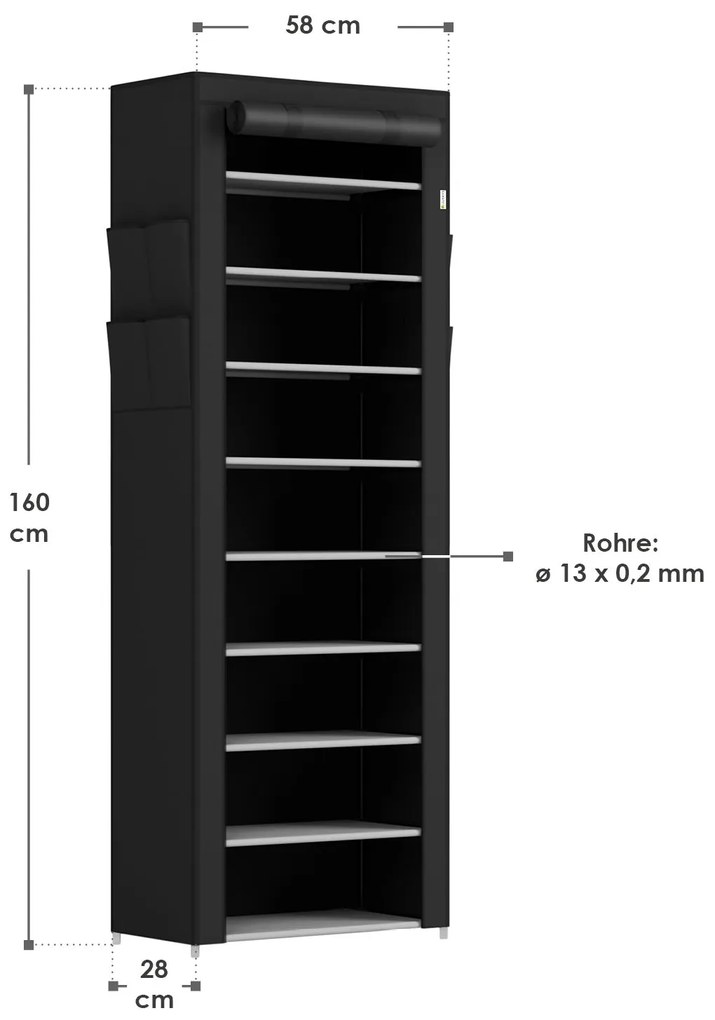 Suport pantofi cu buzunare laterale 160 x 58 cm - negru