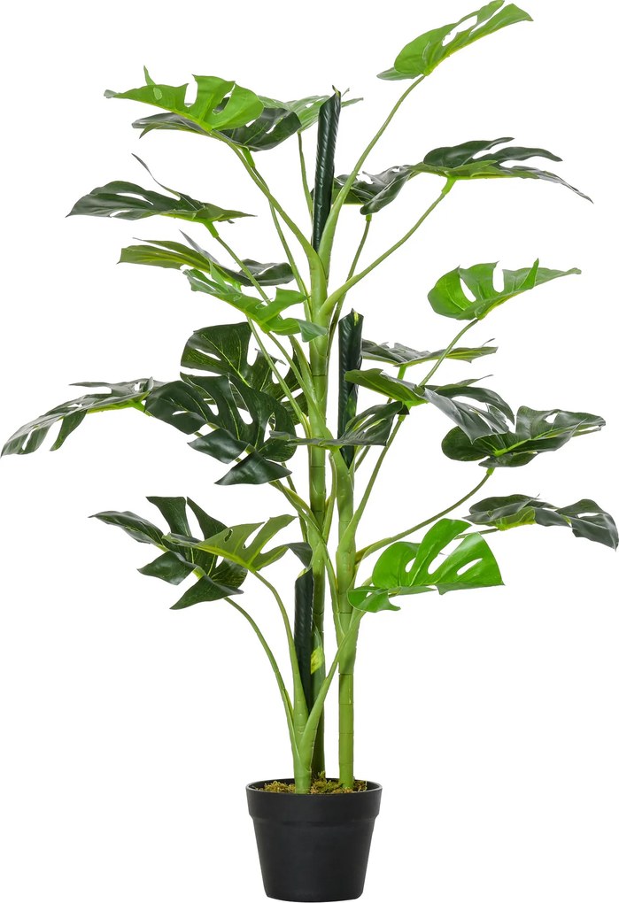 Outsunny Plante artificiale model Monstera cu 21 de frunze în ghiveci de ciment, interior sau exterior, dim. Ø16 x 100H cm | Aosom Romania