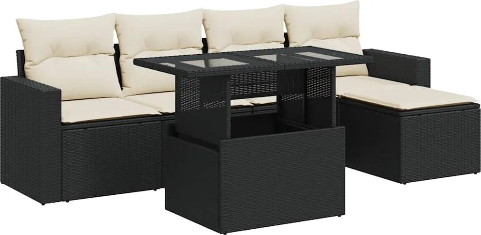 vidaXL Set mobilier de grădină cu perne, 6 piese, negru, poliratan