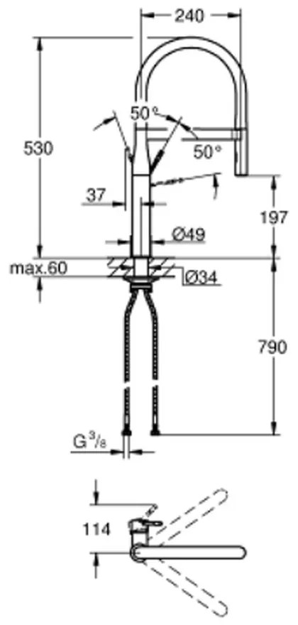 Baterie chiuveta bucatarie cu pipa flexibila neagra Grohe Essence