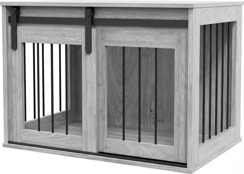 PawHut Cușcă pentru câine animale de interior ușă glisantă, metal cu efect lemn, dim. 57H x 80L x 54l cm | Aosom Romania