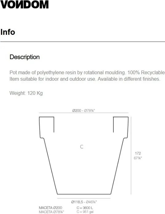 Ghiveci plante design decorativ exterior/interior MACETA PLANTER 200x172cm