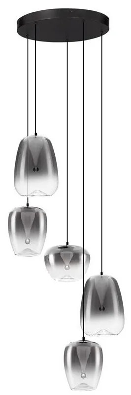 Lustra moderna cu 5 pendule LED, Metal, Sticla, Gri Fumuriu, OBLO