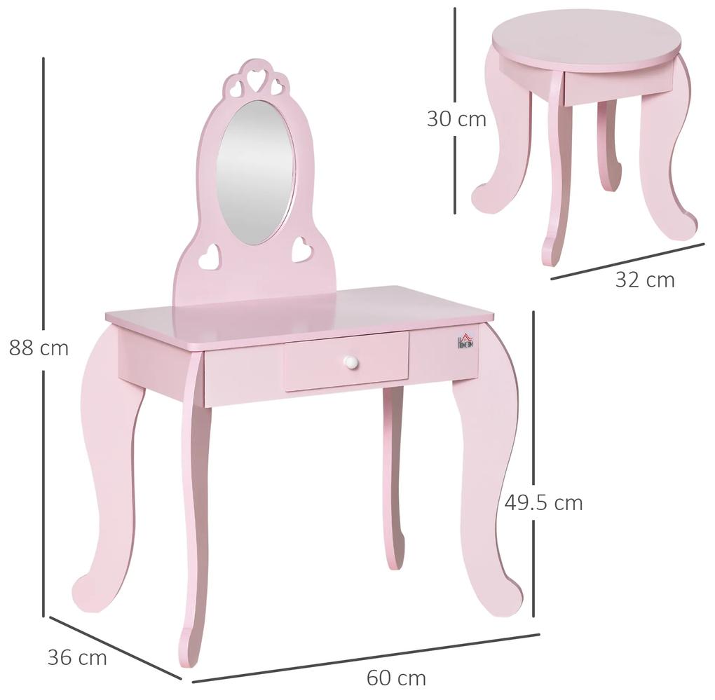 HOMCOM masa de machiaj, pentru copii, 60x36x88cm, roz | Aosom Ro