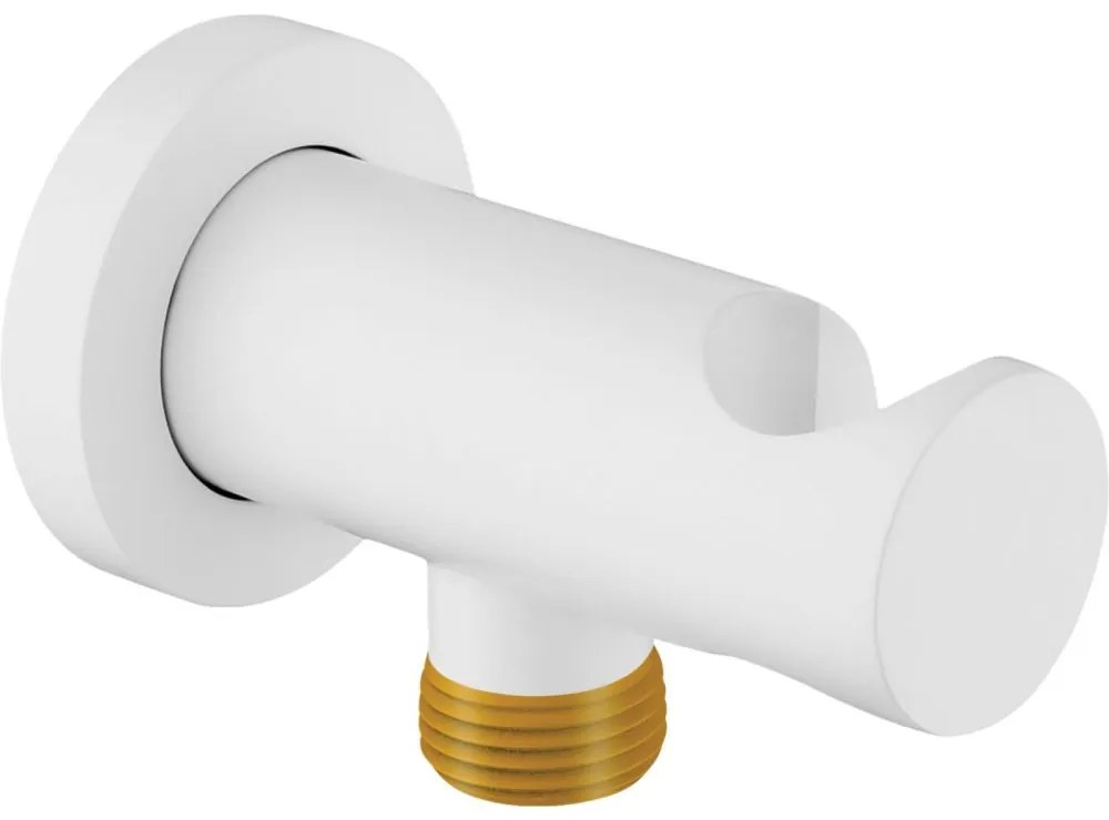 Racord unghiular alb pentru furtun de dus, Deante Cascada Alb mat