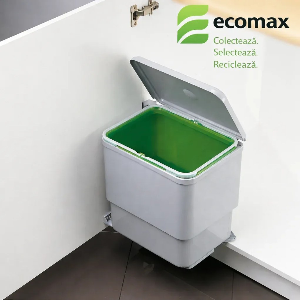 Cos gunoi incorporabil in dulap Ecomax Sesamo 45, cu extragere automata, gri, 1 x 16 l Polipropilena cu fibra de sticla, L:312 mm; l:237 mm; H:340 mm,