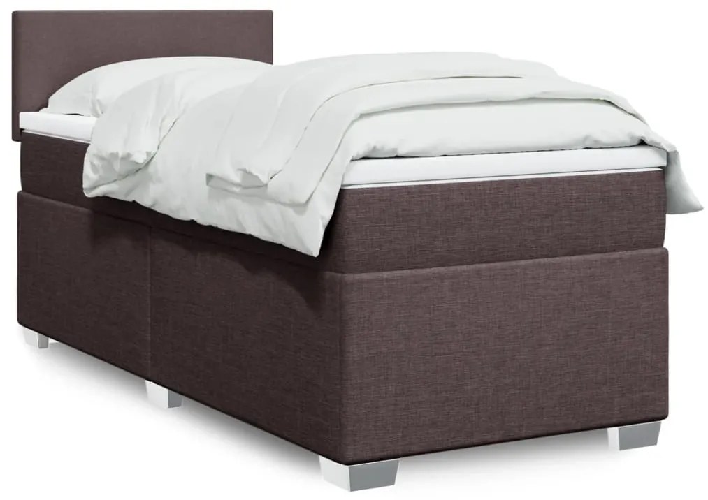 vidaXL Pat box spring cu saltea, maro închis, 90x200 cm, textil