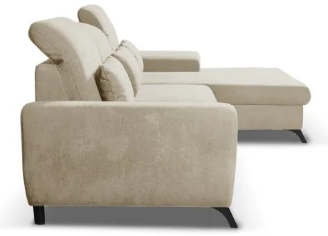 Colțar extensibil tapițat ALTA, în formă de L, cu spațiu de depozitare, pe partea dreaptă, bej