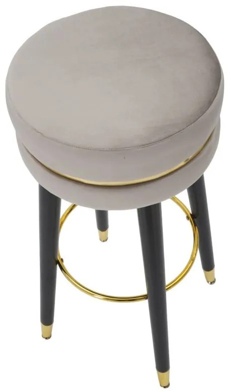 Scaun de bar gri/auriu din catifea si lemn de Pin, Paris Mauro Ferretti