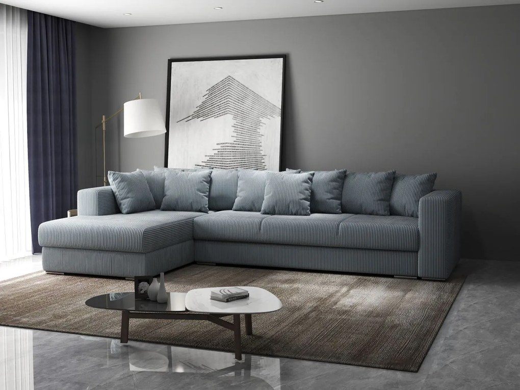 Colțar extensibil dumonde cu ladă de depozitare si sezut confortabil din spuma high-density, Gloria Zoom Grey 320x183 cm