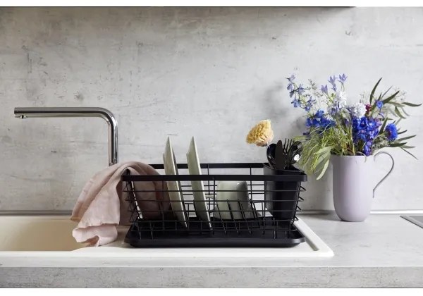 WENKO 54766100 - Scurgător pentru vase Black Outdoor Kitchen, 36 x 30 cm, negru/negru