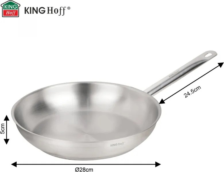 Tigaie Kinghoff KH 2020, 28 cm, Otel inoxidabil - 21CT, Uz casnic si profesional, Cuptor pana la 240°C, Toate plitele inclusiv inductie, Argintiu