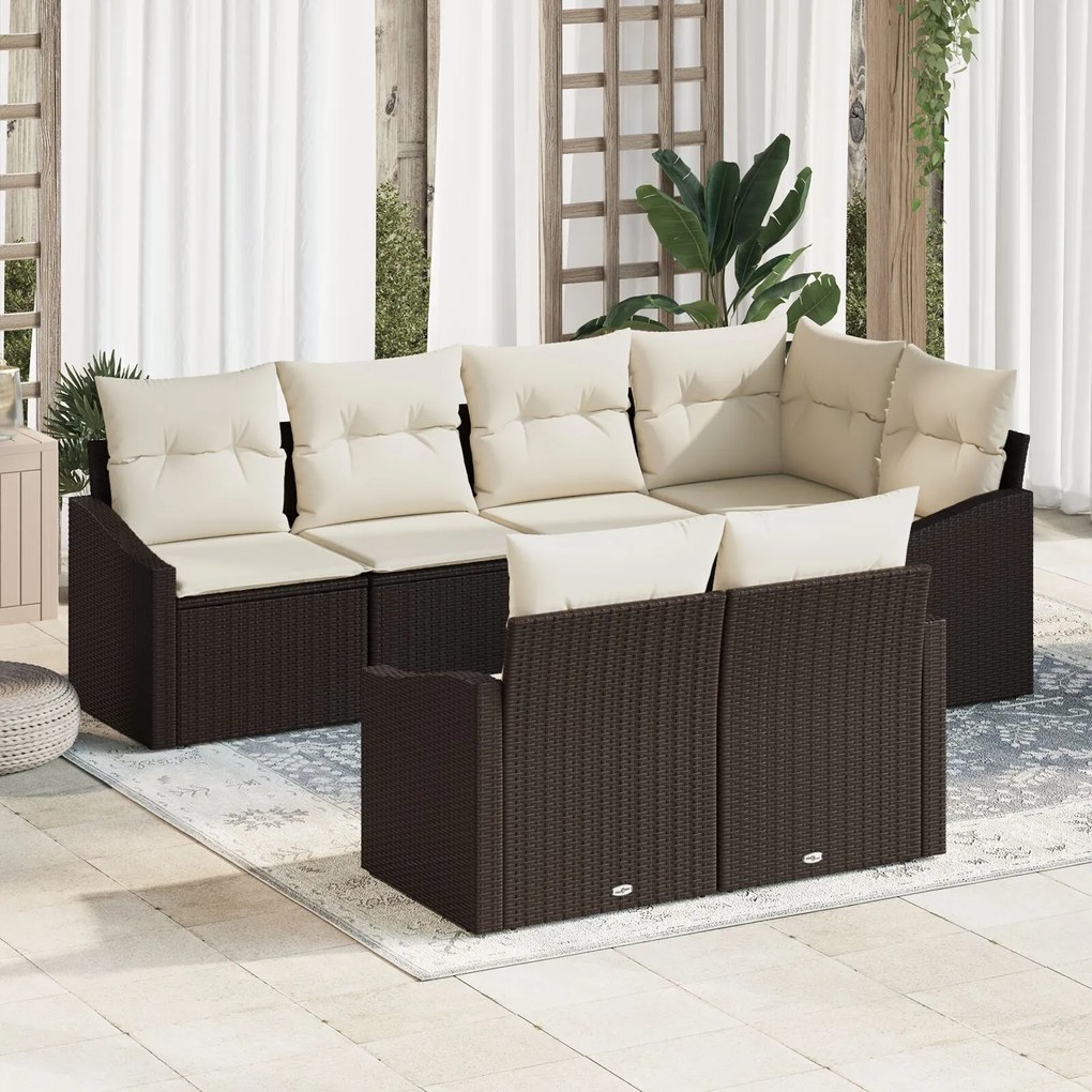vidaXL Set de canapele pentru grădină 7 pcs Maro Rattan poli