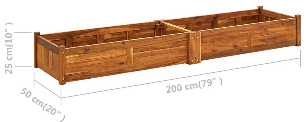 Strat inaltat de gradina, 200x50x25 cm, lemn de acacia 1, Maro, 200 x 50 x 25 cm