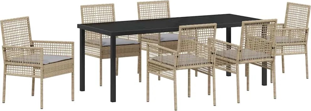vidaXL Set de masă pentru grădină cu pernă 7 pcs Bej poliratan